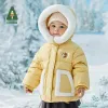 Coats Amila Baby's Coat 2022 Winter Solid Color Girls Children's Patchwork Hooded Fur Collar Down Jacket with Gloves