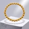 Strands Vnox Gold Color Stainless Steel Beads Bracelet for Women Men,Classic Ball Chain Bracelet Stretchable Elastic Wristband Jewelry