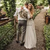 Fairytale Bohemian Lacefull Wedding Dress 2024 O Neck Country Style Boho Beach Bride Dress Sexig backless ärmlösa brudklänningar Elegant Civil Country Robe Mariage