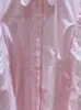 Женские блузки корейские розовые рубашки для женщин выключают рукав с воротником.
