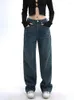 Kvinnors jeans 2024 Autumn Korean Style Casual Fashion Loose For Women High midje breda ben Femme Trousers Comfort Denim Mom Pants