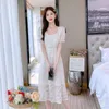 Robes de fête Summer Style chinois Cheongsam Jacquard Sweet Side Plate Buckle Light Abricot Word Jupe Robe