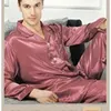 Mens Silk Satin Pajamas Conjunto de pijama de pijama PJS PJS SETWEA COMPLETO TRANS CIERDA U.S.S M L XL 2XL 3XL más azul marrón 240423