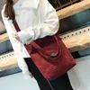 Shoulder Bags 2 Pcs Women Corduroy Tote Casual Bag Foldable Shopping Beach Cotton Cloth Female Handbag Red & Gray