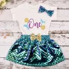 Set Baby Girl Mermaid Birthday Outfit 1 ° compleanno COSTUME Baby Shower Party Under the Sea Tema Party Set Kids Set 3 Color Option