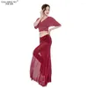 STAGE Wear Dance Dance Set 2pcs V-Neck Top Jirt Oriental Bellydance Costume Practice Competition Femmes