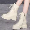 Boots 2024 Winter Wark Pumps Shoes Women Lace Up Highine High Heel Eded Onder Top Platformals