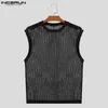 Herentanktops Amerikaanse stijl Sexy Men Solid Hollow Perspective Vesten Casual Streetwear Loose Comfortabele S-5XL Incerun 2024