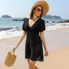 Dress For Beach Outlet Bikini Sets Women Summer Suit 2024 Polyester Elastic Sexy Neck Solid Pareo Female Cover Up Kaftan