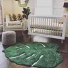 Mattor Nordic Green Leaf Rug Cotton Kids Rum Golvmatta mjuk baby flicka pojke lekplats barn sovrum lekmat våren hem barnkammare dekor