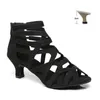 Dance Shoes DKZSYIM Black Latin Women/Ladies Ballroom Sandals With Elastic Band Soft Suede Soles Party Modern
