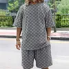 Parcours masculin Streetwear Oversize Trendy Men's Jacquard Checkerboard printemps / été lâche Sports Sports décontractés deux pièces pour hommes pour hommes