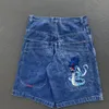 Y2K Shorts Denim capris harajuku hip hop vintage graficzny graficzny druk luźne dżins