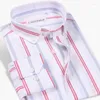 Camisas de vestir para hombres Botón de manga larga camisa vertical a rayas vertical cómodo algodón casual estandonado en forma macho