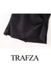 Arbeitskleider Trafza Sommer weibliche schwarze Knopfdekoration ärmellose obere Frau lässig schlank hohe Taille aufgeteilt Midi Long Rock 2 -teiliges Set