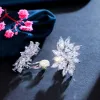 Örhängen cwwzircons klassisk blommor form cz stenar silver färg ingen genomborrad hål öronklipp på örhängen smycken för kvinnor cz160