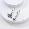 Earrings Shining Blue Zircon Owl Earrings 925 Silver Evil Eyes Earrings For Women Wedding Engagement Planet Moon Star Zirconia Jewelry