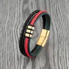 Bracelets de charme bracelet en cuir rouge et vert pour hommes couples couple simple en acier inoxydable