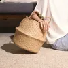 Handmade Woven Storage Basket Folding Clthoes Laundry Straw Wicker Rattan Seagrass Belly Garden Flower Pot Plant 240420