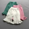 Trousers Spring Summer Korean Kid Baby Breathable Cotton Yarn Ruffle Capris Pants Casual Girl Wide Leg Girls Shorts Pink Beige H240423