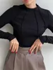 Kvinnors T-skjortor Autumn Women Ruched Base Tees Tops Long Sleeve T-shirts Turtleneck Slim Fit Casual Pullovers Female Y2K Streetwear