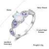 Bande Cinly White Fire Opal Oval Stres Oval Rings Silver Placed Lilac Purple Zirconia Crystal Engagement Wedding BOHO Donna Boho