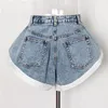 Damesjeans ruches grote zoom patchwork broek voor 2024 zomer modieuze stijl Koreaanse hoge taille losse denim shorts