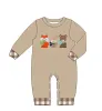 One-Pieces Hot Sale Cotton Baby Girls Long Sleeve Romper Three Fox Embroidered Dark Coffee Jumpsuit Newborn Infant Floral Rompers For Kids