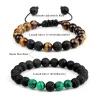 Bracele 2pcs hommes hématite bracelets en perles de lave noire 8 mm Stone Tiger Eye Energy Bracelets Couple Distance Distance Bangle Bijoux