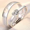 Band 2st Simple Light Luxury Zircon Par Pared Rings for Women Män Öppnar justerbara ringar Bröllopsdag smyckespresent