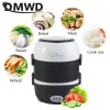 Apparater DMWD Electric Mini Rice Cooker 2/3 lager Rostfritt stålfoder Portable Egg Pannan Ångare Mat varmare lunchlåda Multicooker 2L