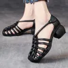 Koznoy 5cm Women Sandals Ethnic Hollow Shoes Genuine Leather Summer Hook y Heel Ladies Elegance Artistic Comfy Weave Flats 240417