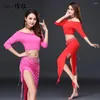 Stage Wear 2024 Belly Dance Coustom Long Sleeve Top Skirt Belt For Dancing Performance Cloth