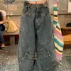 Женские джинсы Qweek Harajuku Vintage Freight Jeans Женщины очень большие y2k Grunge Black Pocket Denim Pant