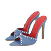 Liyke Summer Fashion Metal Rivet Designer High Heels Women Slippers Sexig Point Toe Party Stripper Shoes Mules Sandaler 240409
