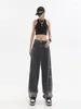 Women's Jeans Vintage High Waist Women Black Grey Tie Dye Print Korean Fashion Streetwear Wide Leg Female Denim Trouser Baggy Pant