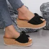 Fashion Bowknot Wedge Sandals for Women Leopard Print Chunky Platform Sandalias Mujer 2024 Sommartjock Sole Sole Sole Plus Size 240422