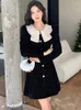 Casual Dresses Women Fashion Chic Doll Collar Mini Dress Autumn Winter Thick Warm Festival 2024 Korean Luxury Party Evening