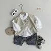 Waistcoat 2024 Leer nieuwe kinderen mouwloos vest mode baby casual jas jongens meisjes solide vintage veelzijdige Cardigan kinderjas H240423