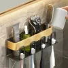 Heads Bathroom Household Shelf Toothpaste Rack Toothbrush Holder Aluminium Alloy Space Saving Accessories Punch Free Wall Mounted