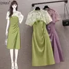 Partykleider Ehqaxin Fashion Dress Set 2024 Sommer Elegant Chinese bedrucktes Cheongsam Top-Hemd Falten Schlinge M-4xl