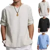 Camisetas masculinas Blusa de verão Casual Trend Cotton e Tops confortável moda solta moda pequena e decote em V Sleeve