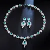 Collares Pera Magnífico azul claro Zirconia Cúcica Cabecilla de araña larga Collar y aretes Juegos de joyas de boda para novias J269