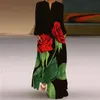 2023 Plus Size Women Dress Autumn Winter Floral Printed Maxi Dresses Casual V Neck Full Sleeve Boho Beach Party Long 240422