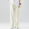 Casual Suit Pants Light Thin Korean Mens rakt löst halvbratt Sweatpants Soft Wide Long Long Baggy byxor 240422