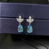 Charm Solid 14K Platinum AU585 Platinum PT950 Blue Diamond Pendant Model Earrings Fashion Trends Earrings Y240423