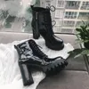 Stövlar brun läder fotled svart sida blixtlås zapatos para mujeres chunky klackar damer bota feminina runda tå kvinnor skor vinter