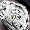 Luxury Silver Gold Automatic Mécanical Watch for Men Full Steel Skeleton Horloge de bracelet surdimensionné Relogo Masculino 240417