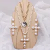 Colliers Neefuwofu Perle Cross Cross Pendante Long Collier Chaîne Pull pour femmes Bijoux de luxe Festival de fête de vacances