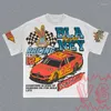 Men's T Shirts 2024 American Street Retro Personality Anime Cartoon Car Letter Printed T-shirt Men Y2k Harajuku Fashion Casual Loose Shirt